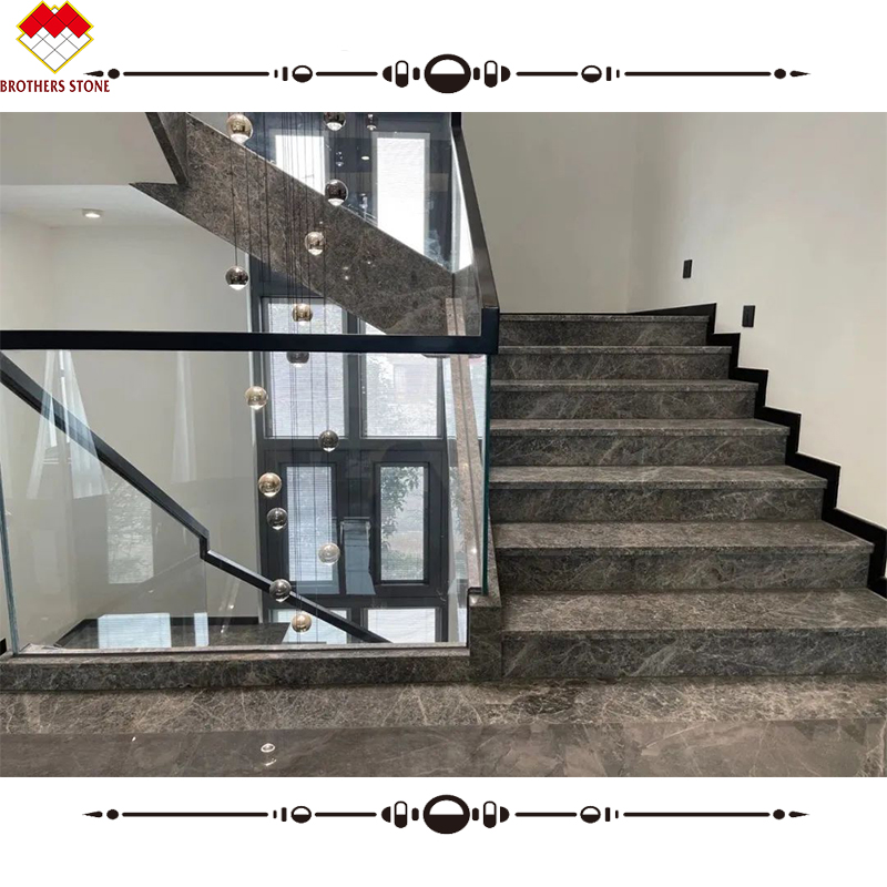 LED Stair Light Straight Spiral Marble Steps with Natural Marble Stone Stair Material