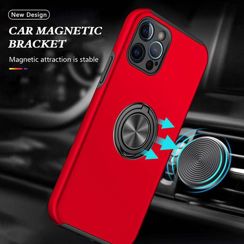 Dual Layers Finger Grip Phone Case Foldable Kickstand Camera Lens Protection For Car Mount