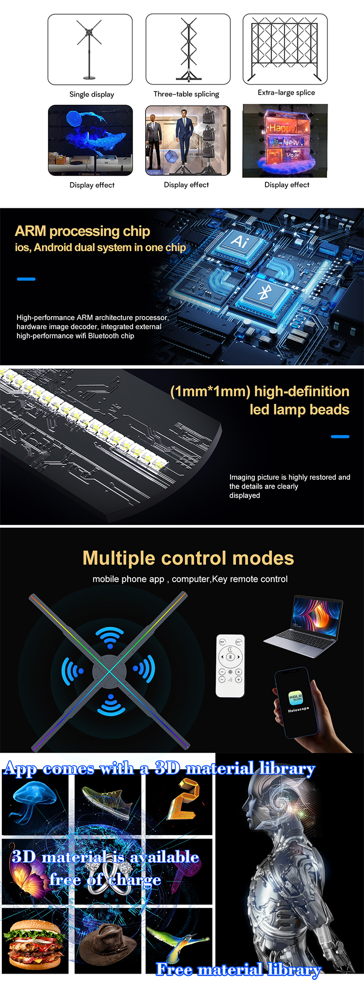 Hologram Fan 3d Hologram Display 180cm Digital Signage with 2d 3d Animation and LED