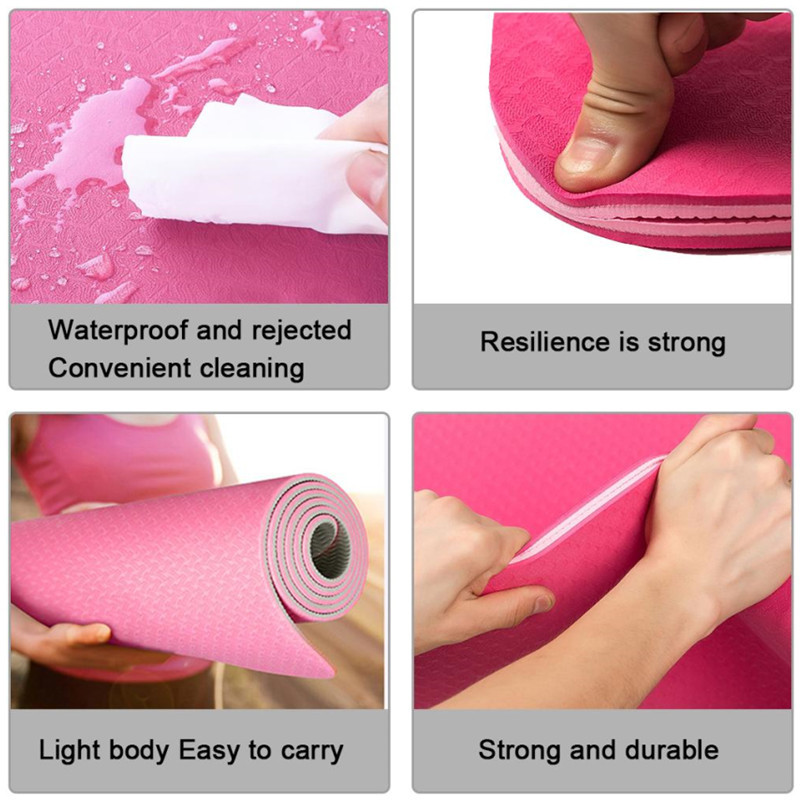 Blue Double Side TPE Yoga Mat , 6mm Non Slip Yoga Mat With Position Line