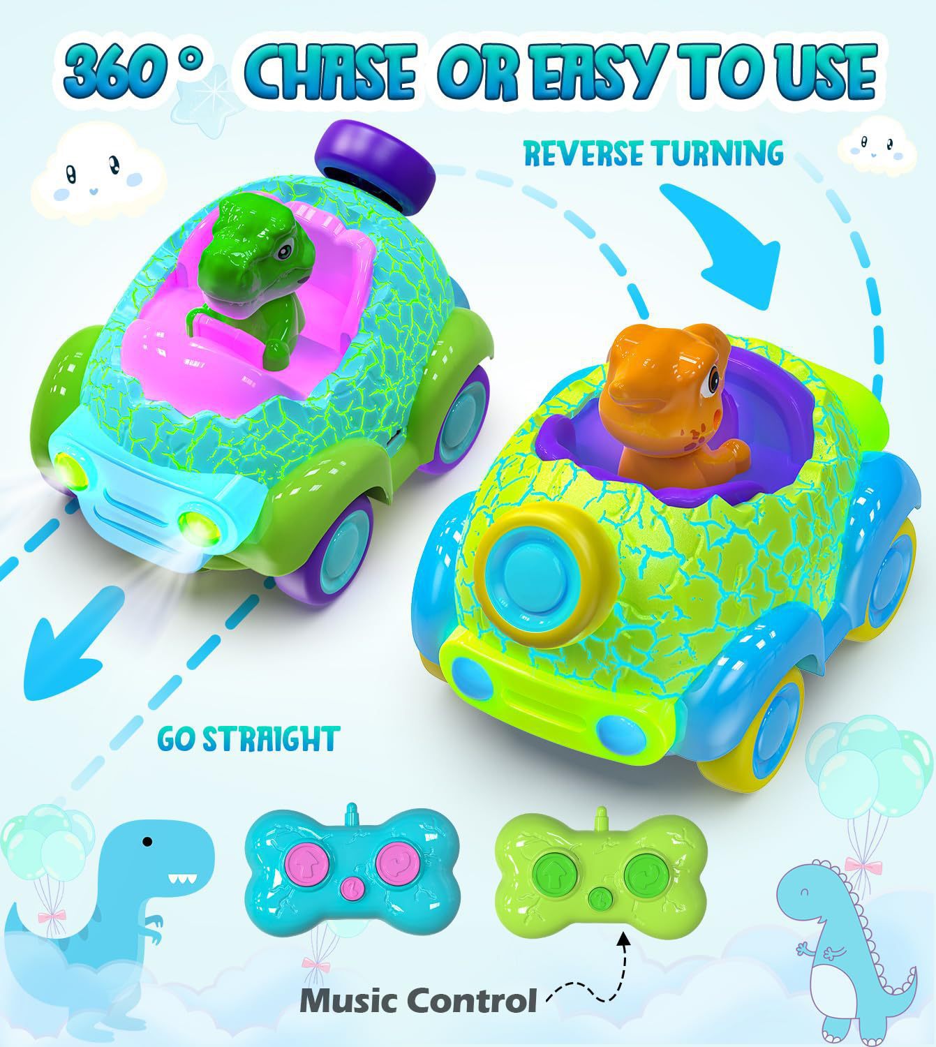 Electric 2.4G Cartoon Remote Control Cars Dinosaur Radio Control Toys for Boys Girls