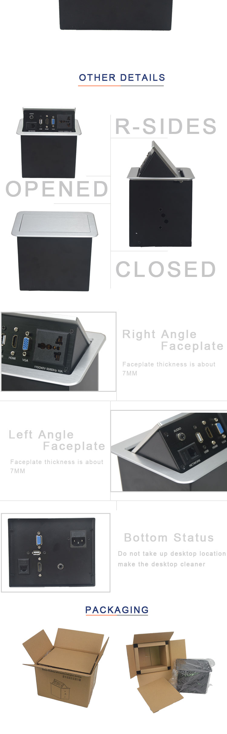 Aluminum alloy multimedia concealed power socket for office table
