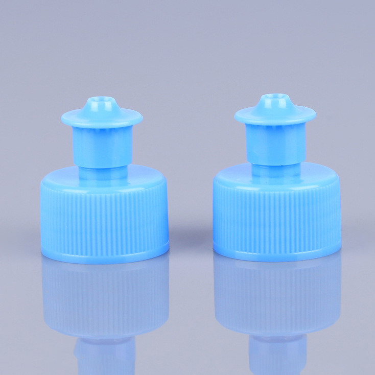 PET Cosmetic Bottle Caps Blue 28mm Push Pull Cap No Leakage