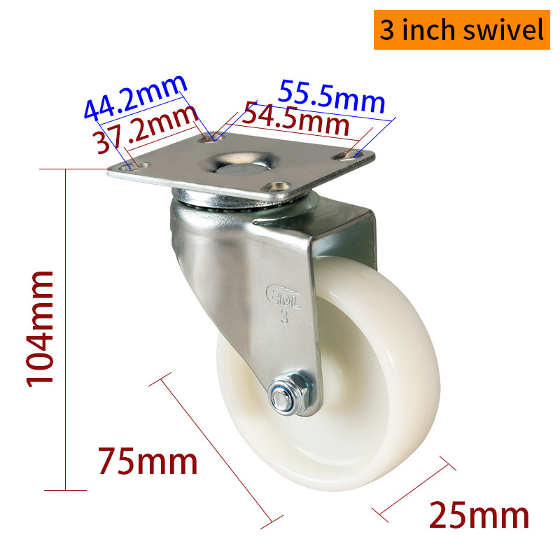 White 75mm Trolley Wheels Light Duty 3 Inch Plate Casters 363P-23