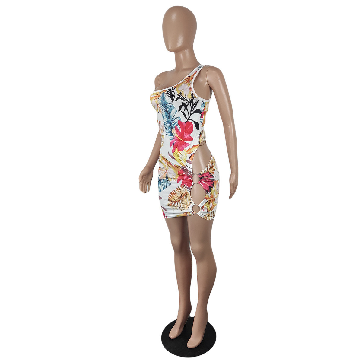 Women'S Printed Sexy XXL One Shoulder Beach Dress