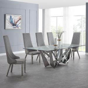 China Modern Tempered Glass Dining Table , French Style Stainless Steel Dining Table wholesale