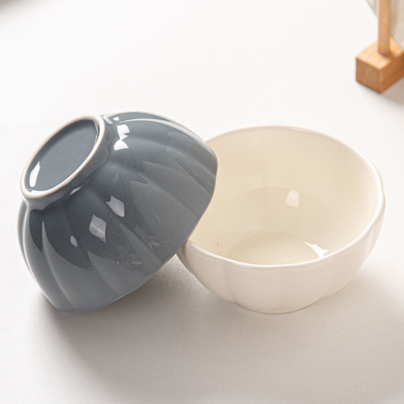 Porcelain Color Stoneware Bowl Set For 6 People Nordic Pumpkin Bowls Ceramic 4.7 Inch