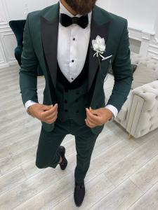 China Infinite Green Slim Fit Velvet Mens Peak Lapel Tuxedo wholesale