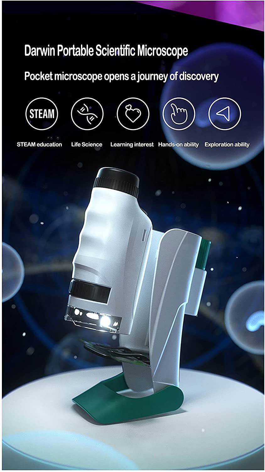 Metal Mini Microscope for Kids' Professional Biological Experiments and Teaching Aids