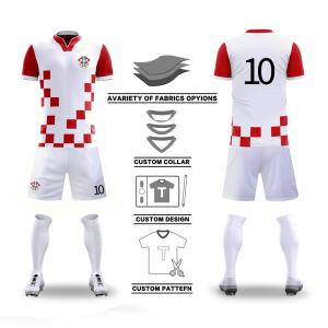 China Plaid Print Custom Team Jersey Breathable Red White Soccer Jersey wholesale