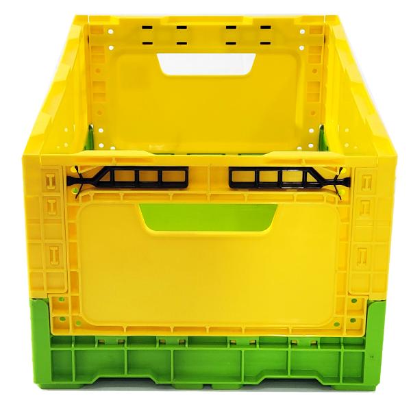Yellow Rectangular Plastic Square Crate Folding Plastic Storage Bins External 508x338x245mm