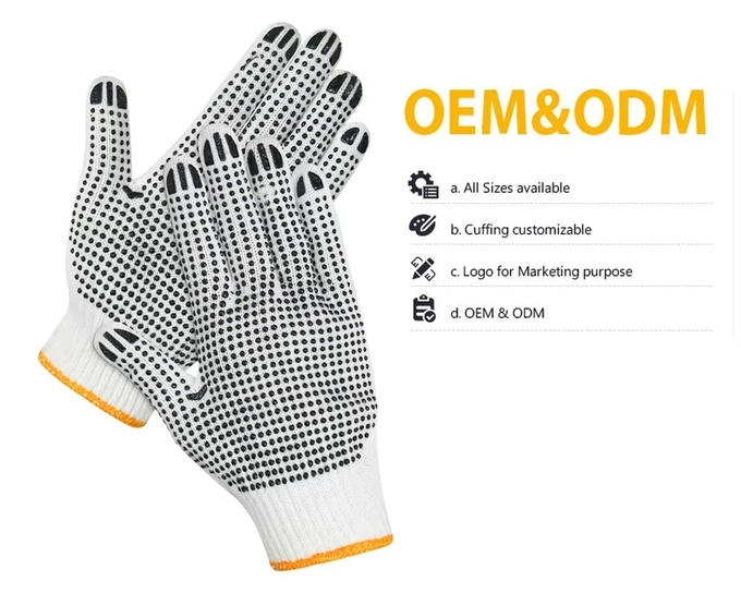 PVC Black Double-Sided Dotted Cotton Knitted Work Gloves Construction / Hand Protection / Anti Slip And Durable Glov