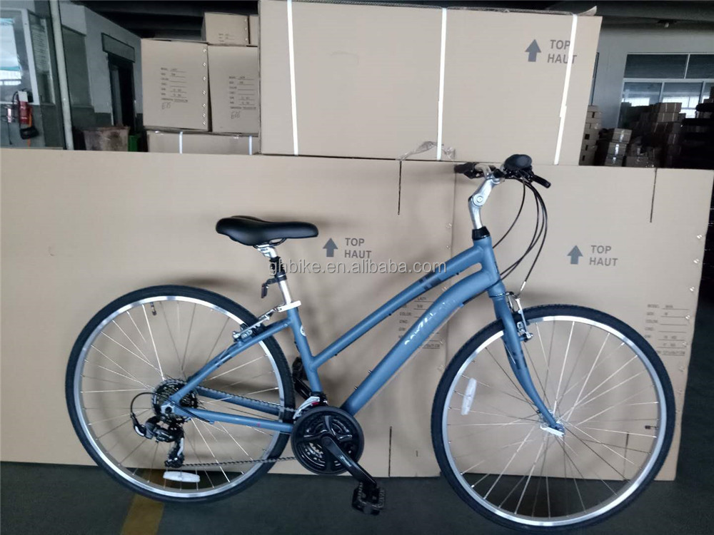 Customize Aluminum Frame 21S Women's Urban Bike Fitness Bikes Hybrid Bicycle for Adult