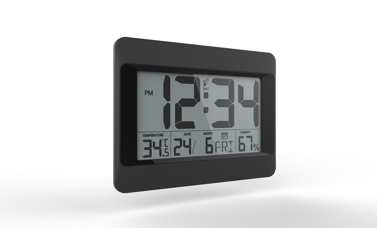 Digital Atomic Jumbo Wall Clock with Indoor Outdoor Temperature Display and Calendar