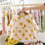 Pink Lapel 110CM Spring Children'S Clothing Coat Polka Dot Pattern