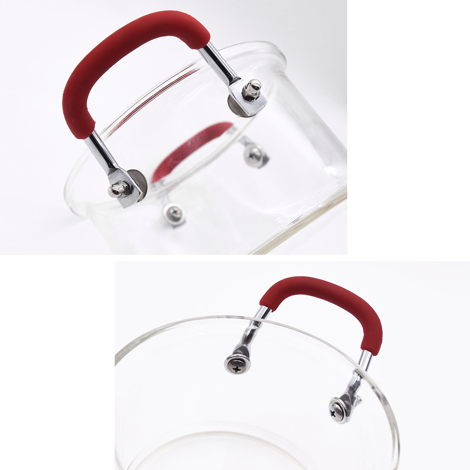 1.5L Clear Borosilicate Glass Soup Pot With Red Double Ears