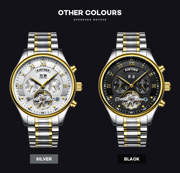 KINYUED Brand Two-Tone Gold Silver Case Automatic Movement Solid Stainless Steel Strap Waterproof Mechanical Men's Watch