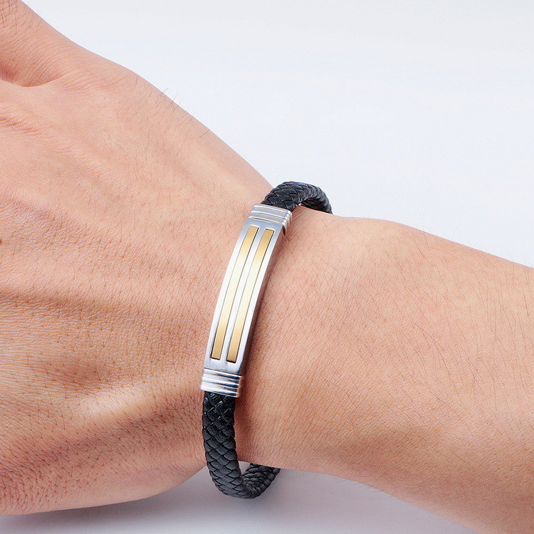 Leather rope bracelet trendy retro leather woven stainless steel men's bracelet fashionable