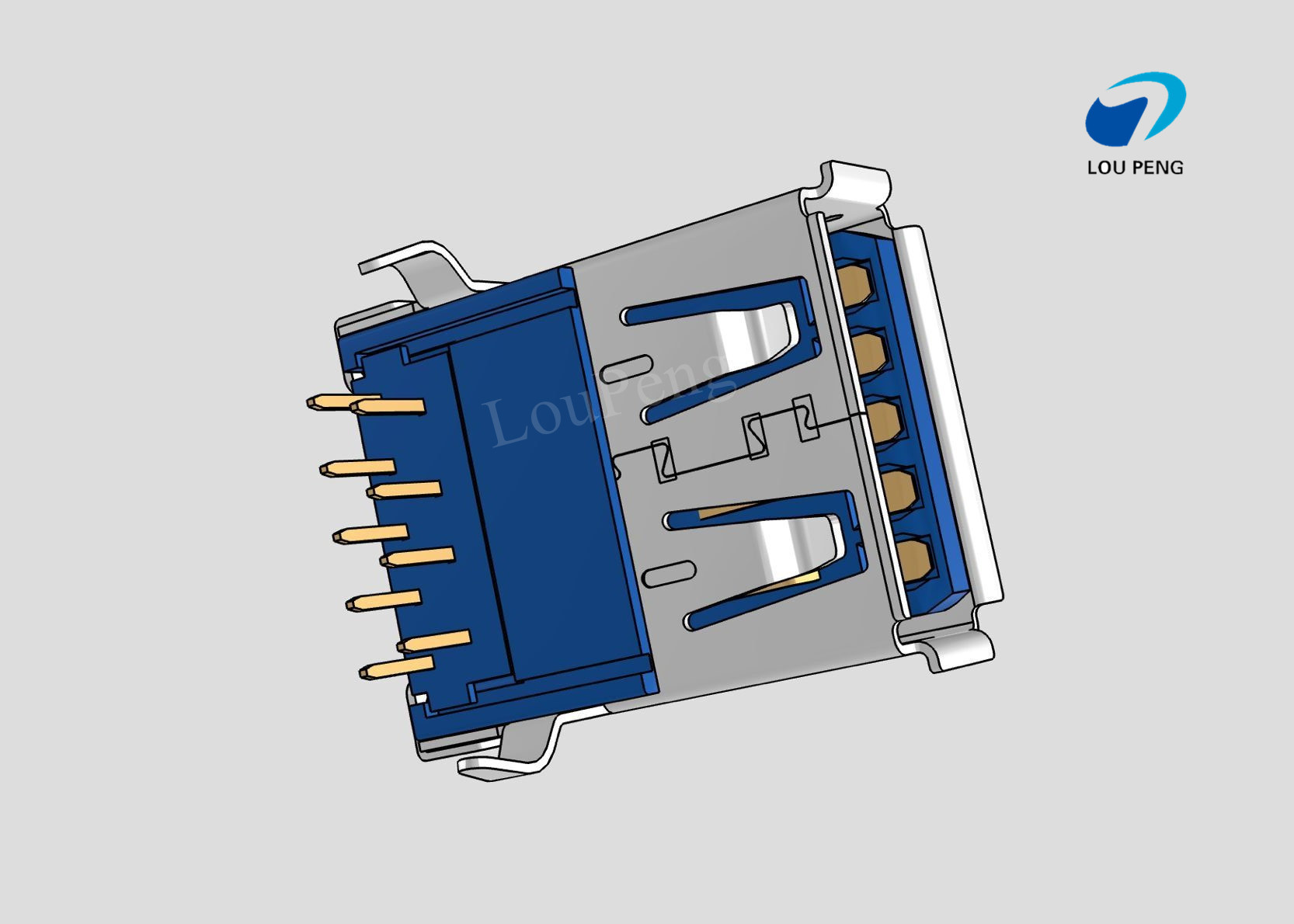 USB 3.0MM A TYPE 9PIN FEMALE 90 ° RIGHT ANGLE Gold-Plated BLUE