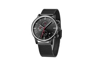 China Black SS Stainless Steel Chronograph Watch Mesh Bracelet 50m Water Resistant wholesale