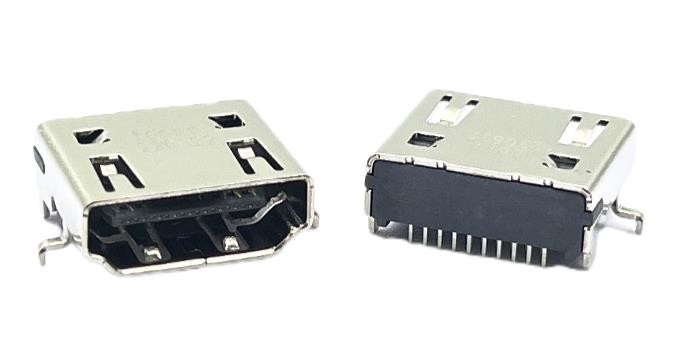DIP Mini HDMI 2.1 Socket Connector AF 19Pin Std Panel Grd Flange CH2.40mm