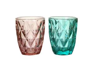 China 220ml Lead Free Hand Blown Colored Whisky Glasses , Diamond Pattern Glass Whiskey Cups wholesale