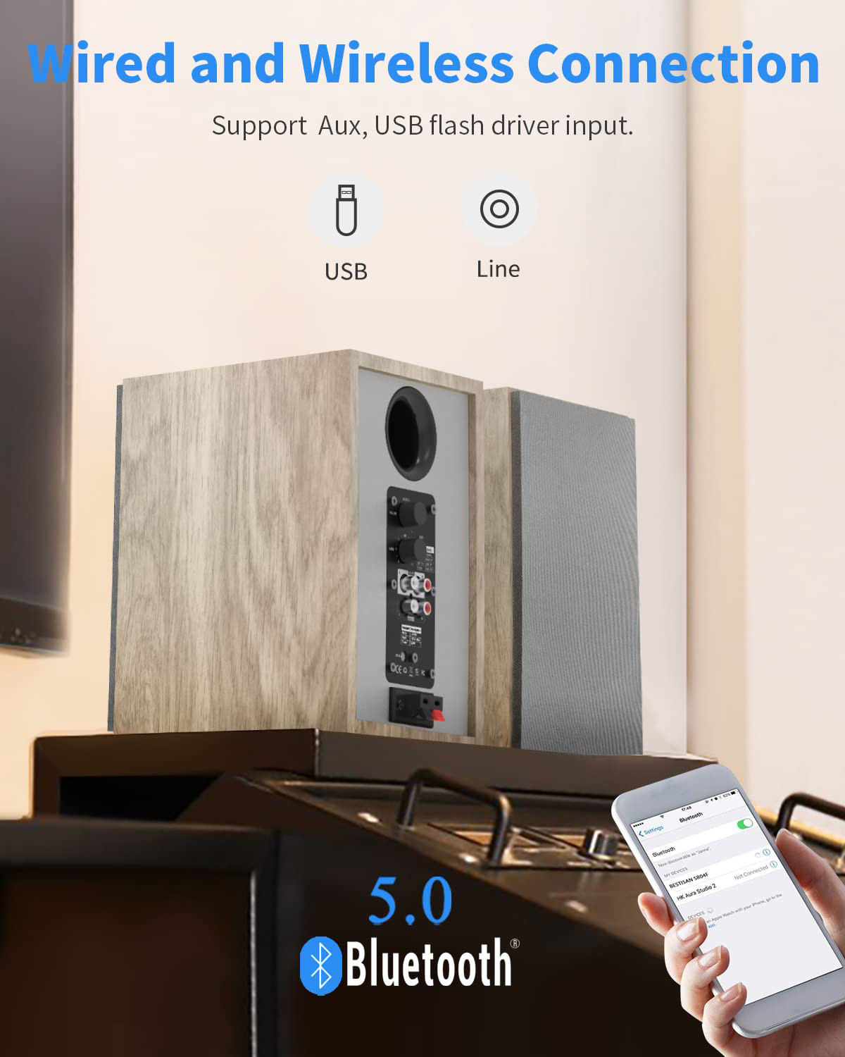Home Audio Bluetooth Bookshelf Speakers For Turntable Record Player