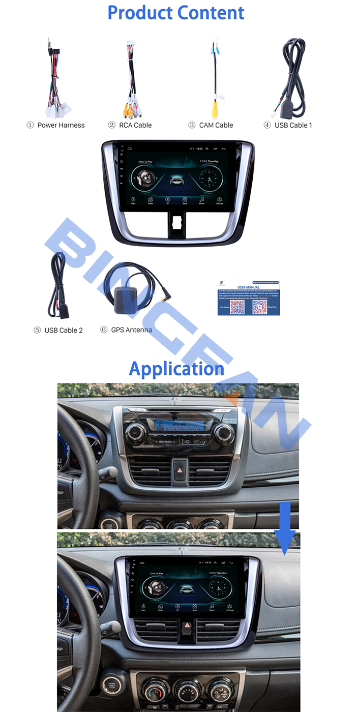 10" split screen 4G Octa Core Stereo GPS Navigation Android 10 car rear view monitor for 2014-2017 TOYOTA VIOS Yaris