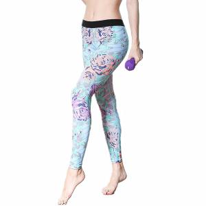 China CPG Global Women's Gyg Legging Sport Running Pants Yoga Floral Blue Print High Quality HK17 wholesale