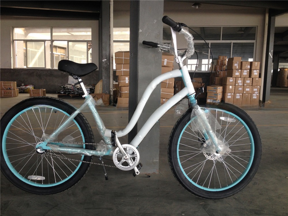 Step Through Design 26 Inch Beach Cruiser Bike with Coaster Foot Brake and White Color