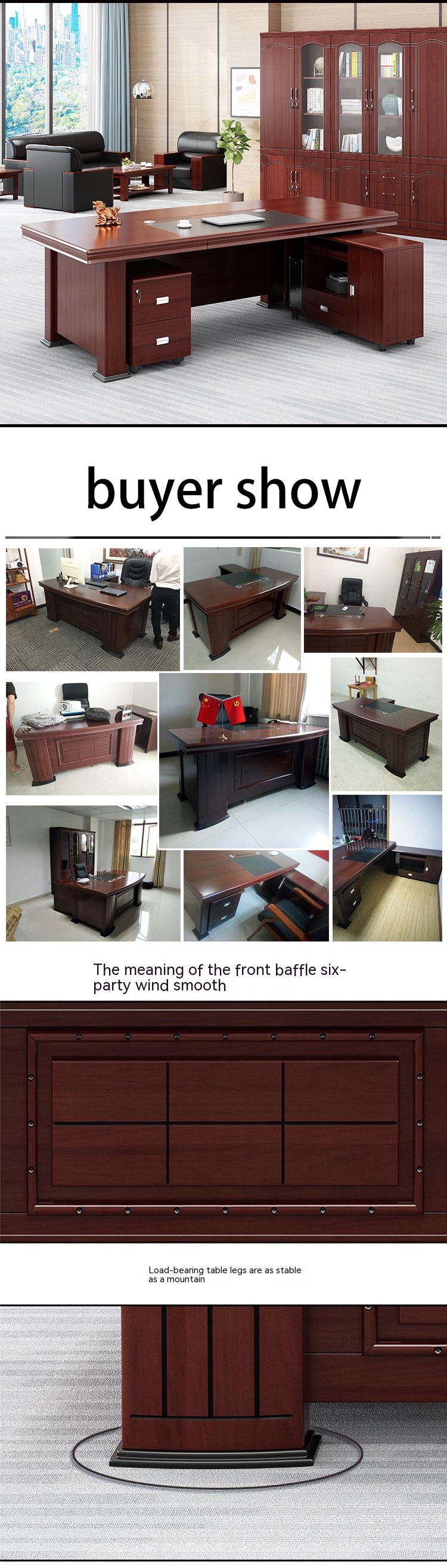 Solid Wood Executive Office Set for Executive Desk and Chair in Vintage Mahogany