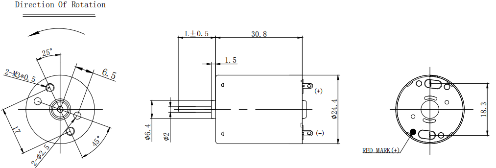 3V-36V 370 Mini Motor With  Metal Copper Worm Gear Dimension
