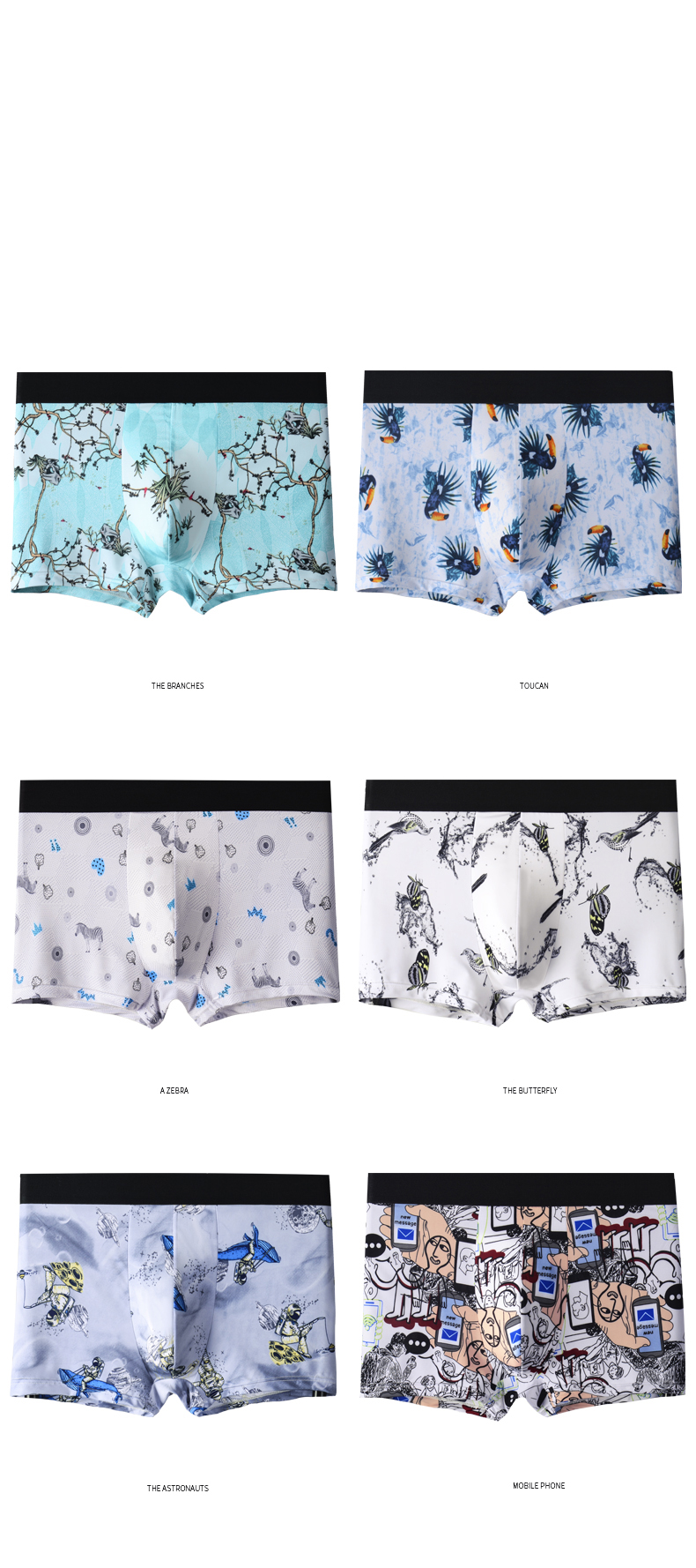 Ice Silk Mens Seamfree Boxers Cartoon Pattern Breathable Underwear Panties