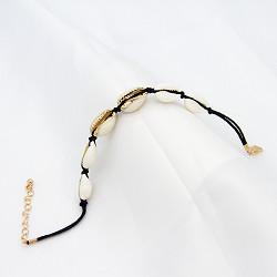 China Women Beaded Gemstone Bracelet Black Rope White Shell 21mm Long wholesale