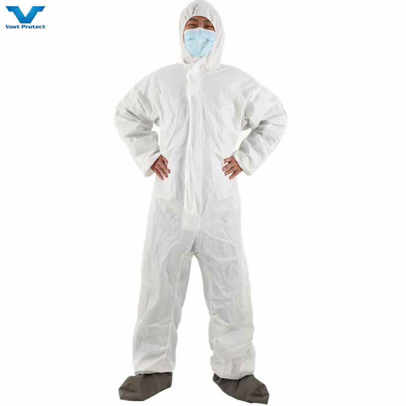 Industrial Safety PPE Protective Clothing Nonwoven Disposable Microporous Coveralls with Grey Anti-Slip Bootscover