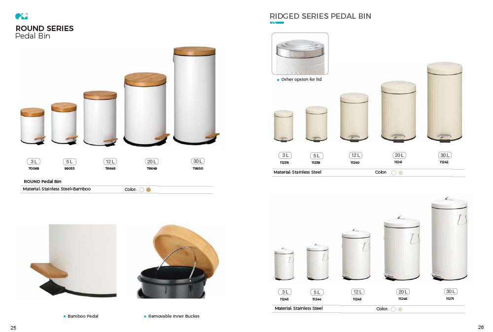 Basic 3L 5L 12L 20L 30L Stainless Steel Round Pedal Bin with Soft Close Inner Bucket