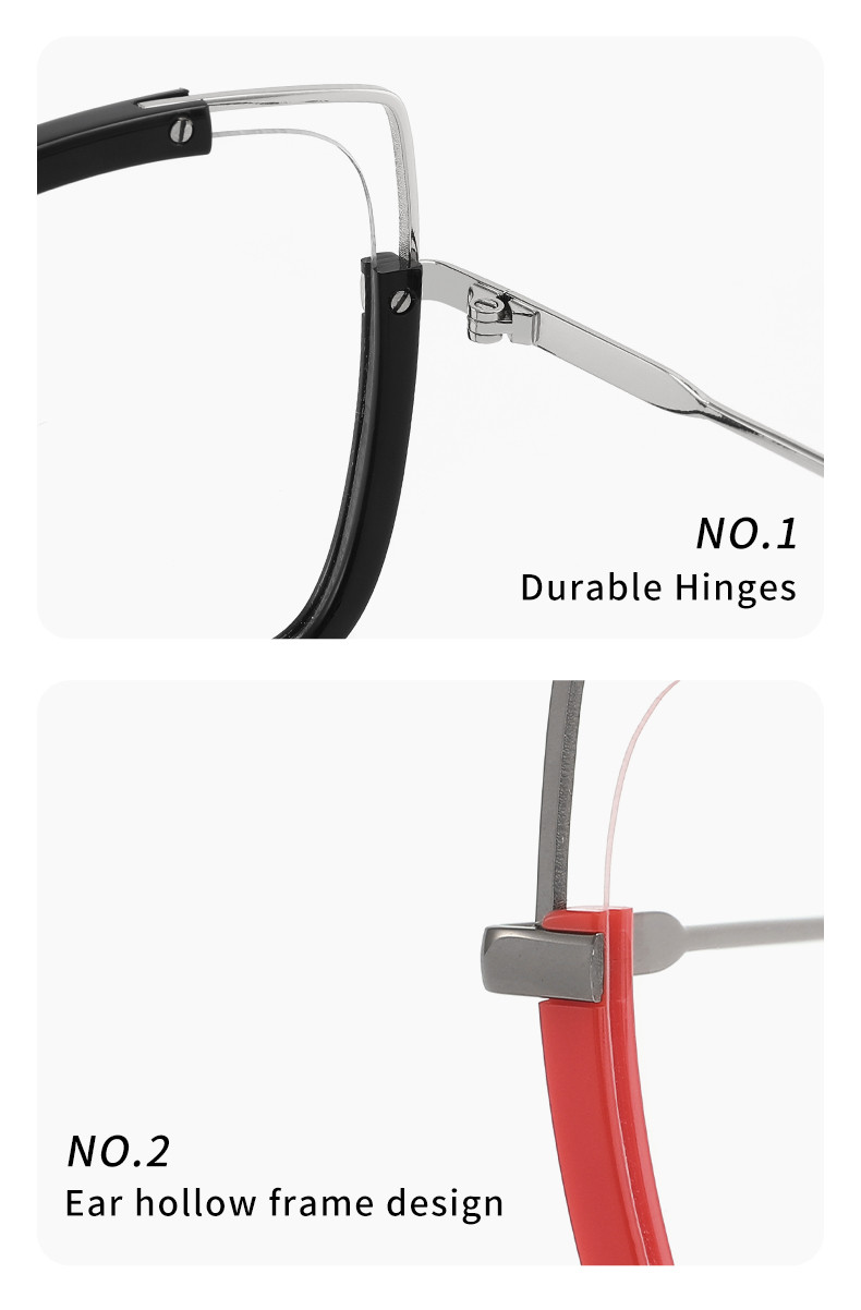 Unique Cat Eye Metal And Acetate Glasses Flexible With Clear Lenses