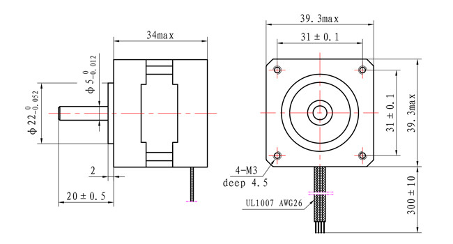 High Frequency NEMA 16 Stepper Motor 1.8 Degree 39mm Body For 3D Printer