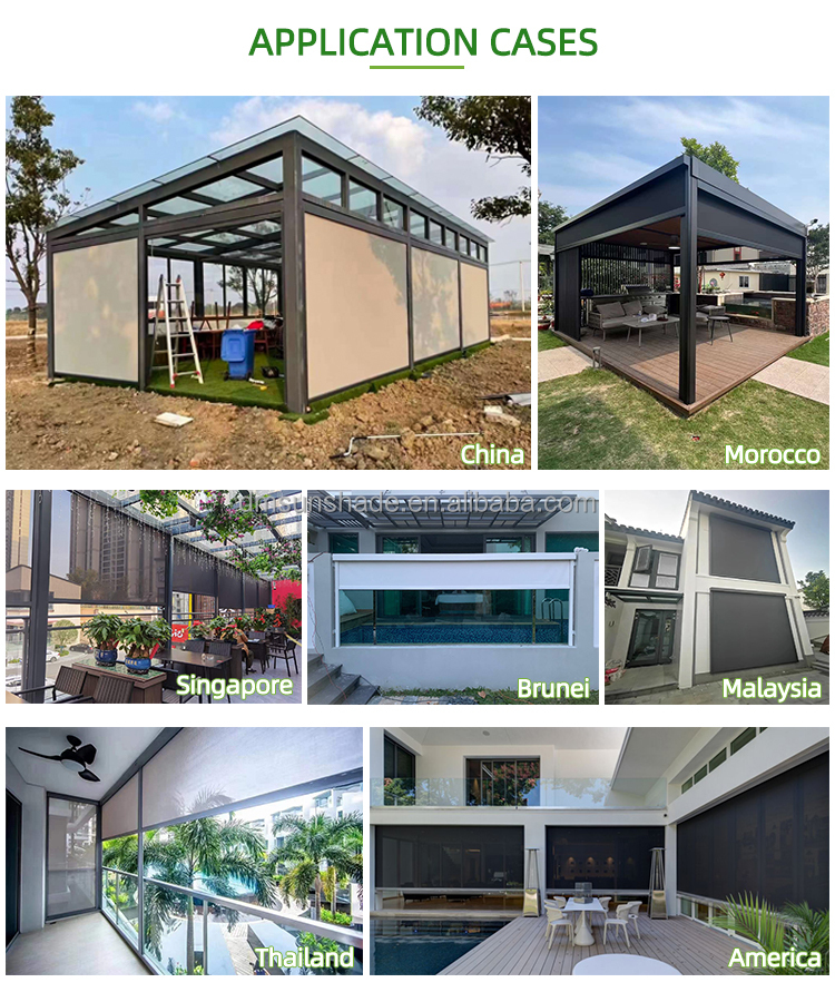 Outdoor Sunshade Motorized Smart Zip Track Blinds / Roller Zip Track Outdoor Roller Blinds