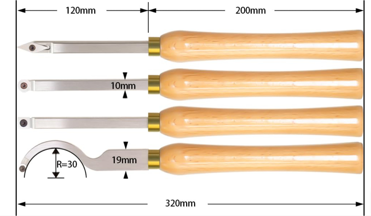 4pcs DIY Mini Carbide Tipped Wood Lathe Turning Tools Combo Set