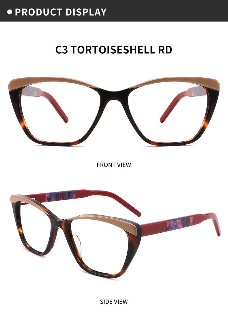 Unisex Cat Eye Acetate Glasses Sturdy Durable With Interchangeable Lenses
