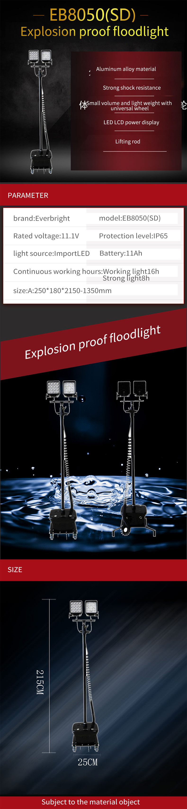 Industrial Portable 18.5v LED Rechargeable Flood Light With Tripod