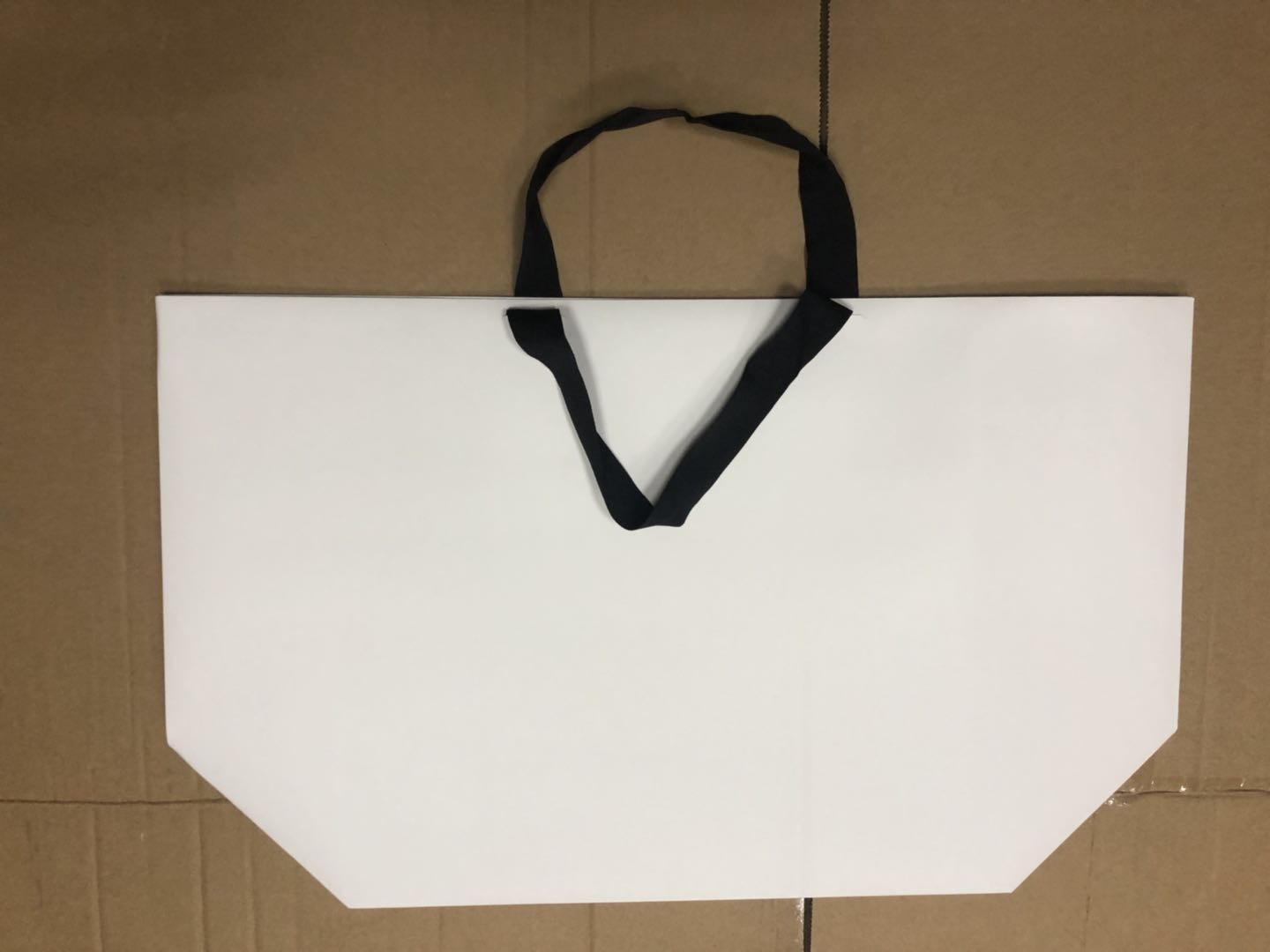 Customized Boat Bottom Paper Shopping Bags With Black Grosgrain Handle