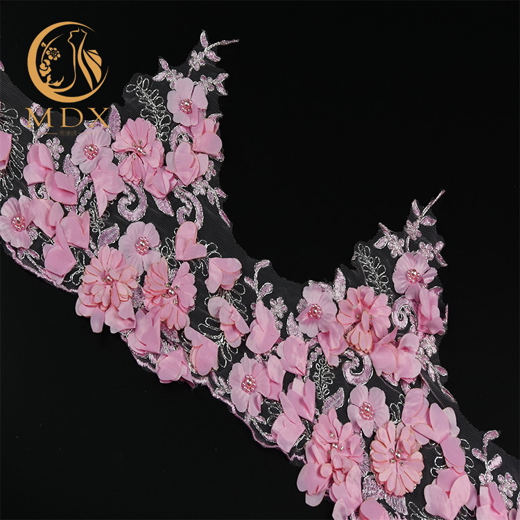 Fashion Bridal 3D Flower Lace Trim 135cm Width Handmade Colorful Embroidered