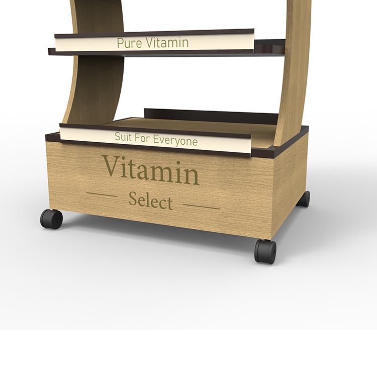 Light Duty Wooden Display Stand Serum Set Display Rack Wood With Casters