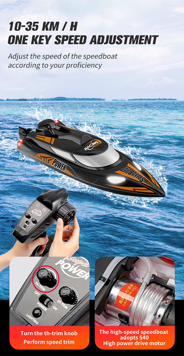 2 CHANNELS Control Electric Boat with 35km/H High Speed and Night Navigation Lights