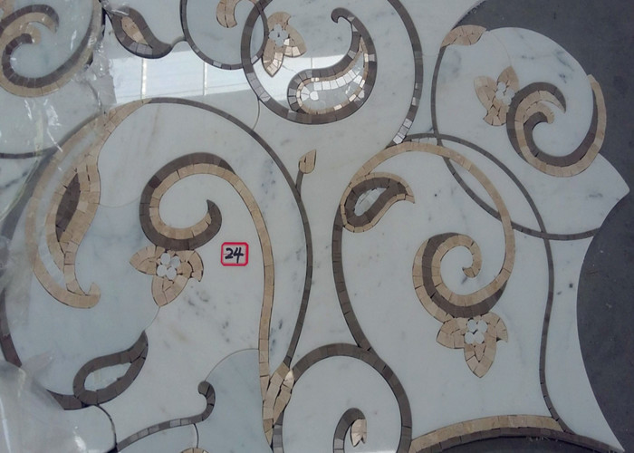 High Consistence Natural Stone Mosaic Tile Floral Mural With Another Grout Installation
