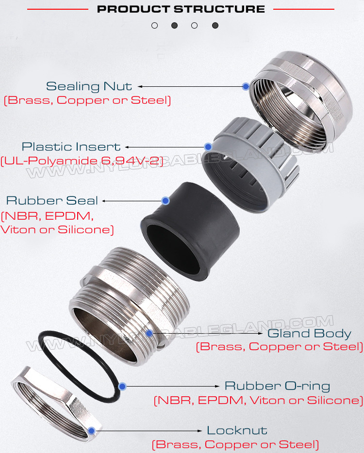 Copper Waterproof Metric Cable Gland Hermetic Gland Connector IP68 / IP69K Version M8~M100 for Outdoor