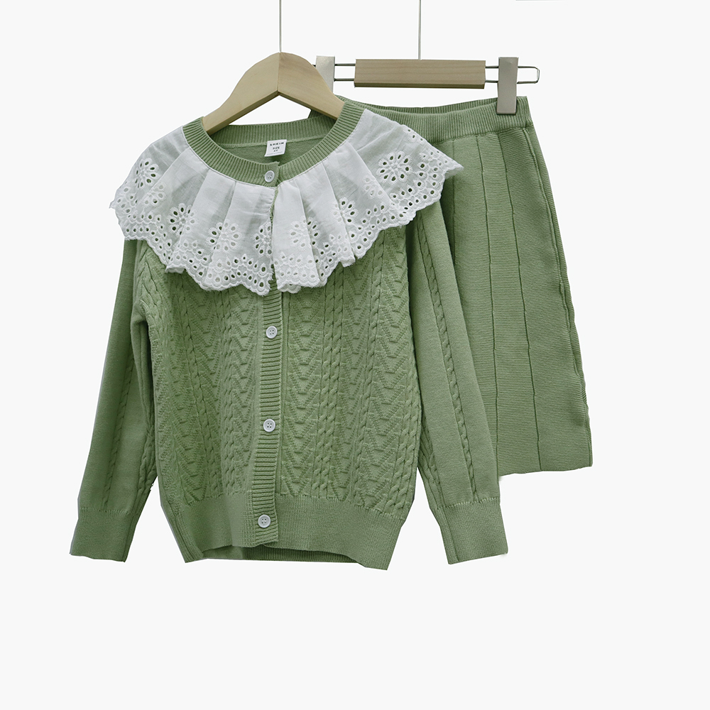 New Spring Fall Girl's Dress Sweater Suit For Little Girl Kids Children's Clothing Knitwear Top Skirt Two piece sweater dress