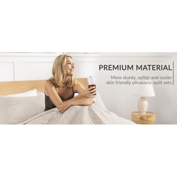 3 Pieces Ultrasonic Quilt Bedding Set, Soft Modern Geometric Coverlet Set for All Seasons